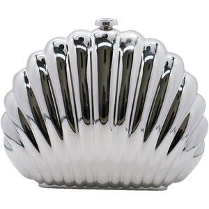 Women Silver Sparkly Acrylic Clutch Unique Shape Metallic Handbag Fancy Bags